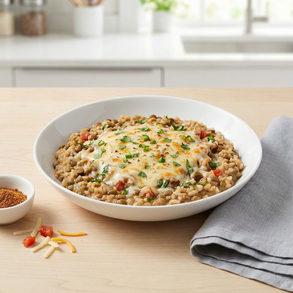 Pressure Cooker Cheesy Mexican-Style Lentils and Rice