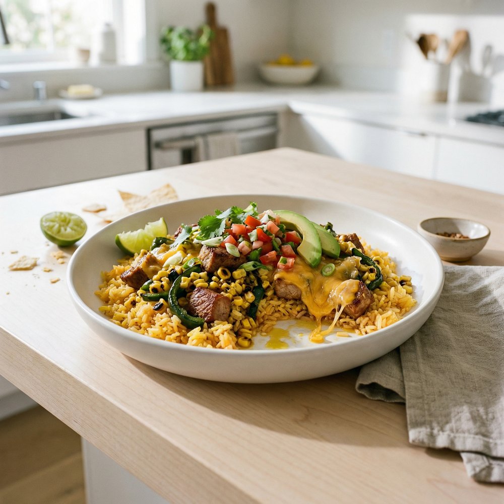 Cheesy Pork Taco Rice