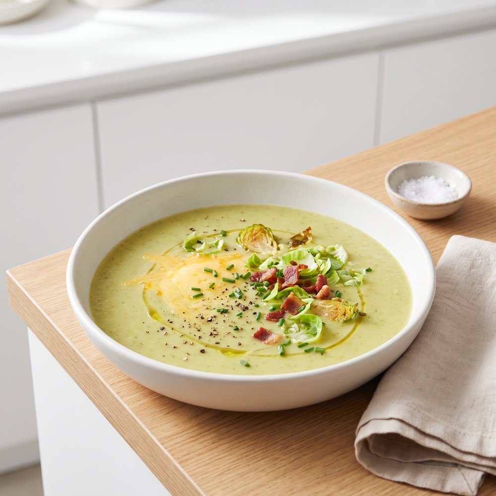 Cheesy Roasted Brussels Sprouts Soup