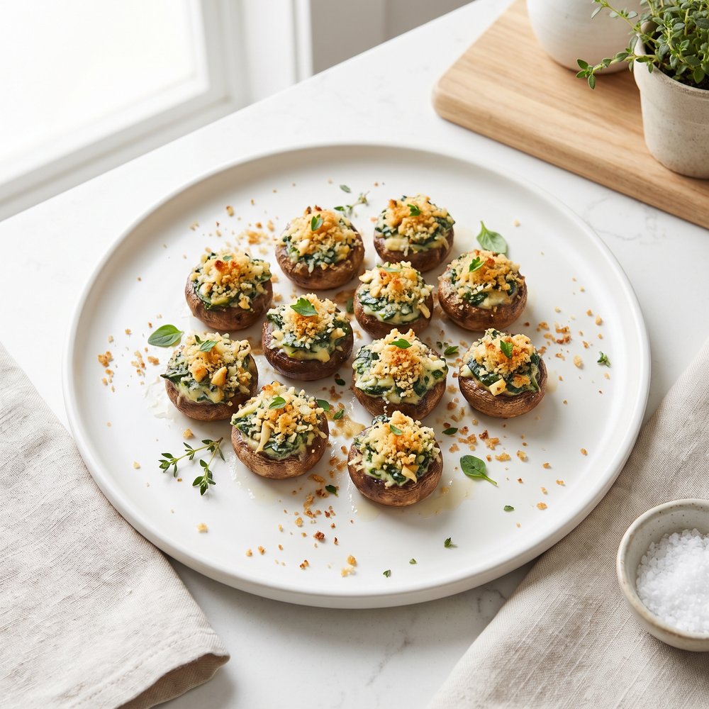 Cheesy Spinach-Stuffed Mushroom Bites