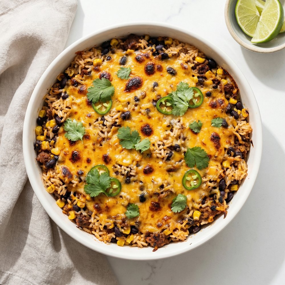 Pantry Tex-Mex Beef and Rice Bake