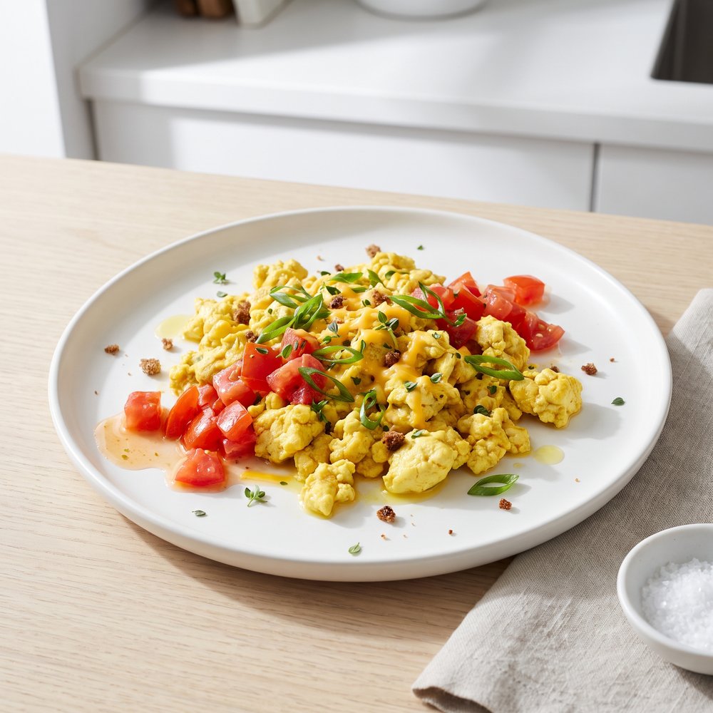 Cheesy Tomato Tofu Scramble