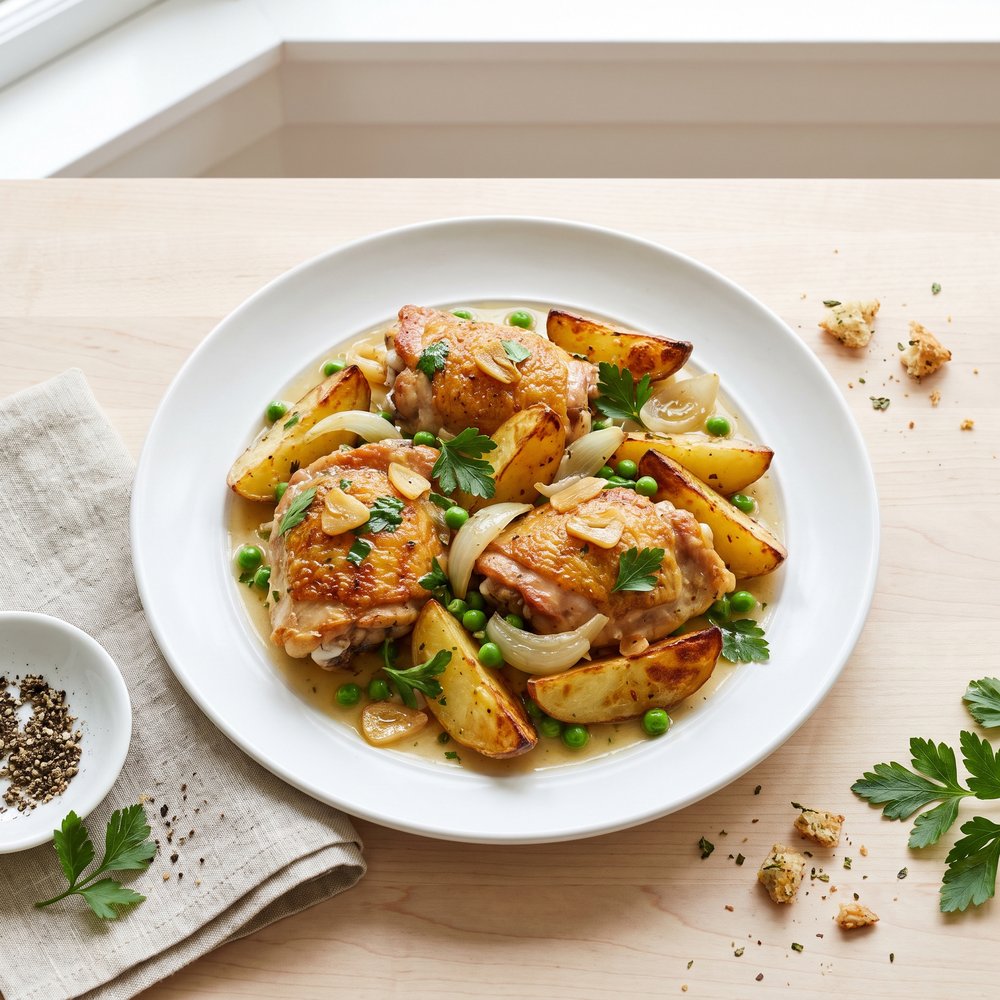 Chicago-Style Chicken Vesuvio with Potatoes and Peas