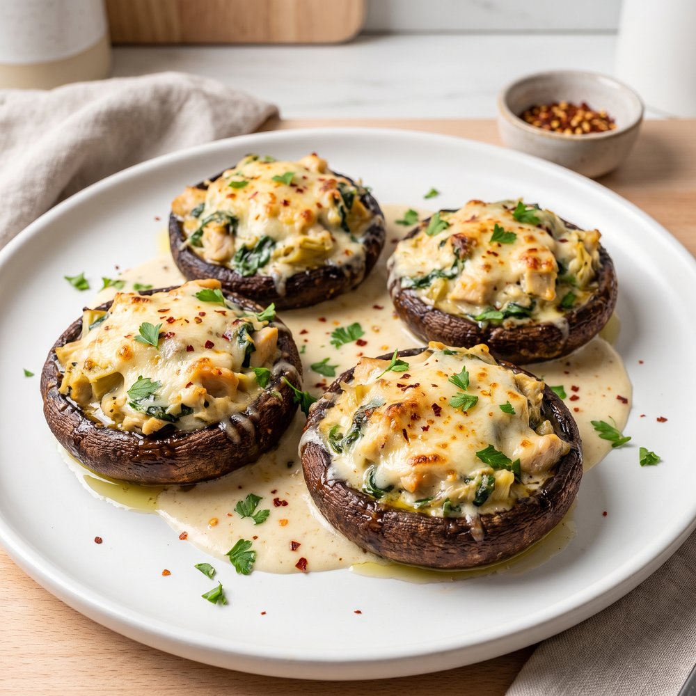 Chicken, Artichoke, and Spinach-Stuffed Portobellos