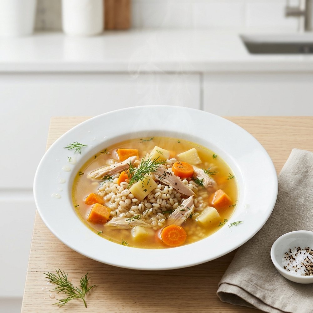 Chicken Barley Soup with Sweet Potato