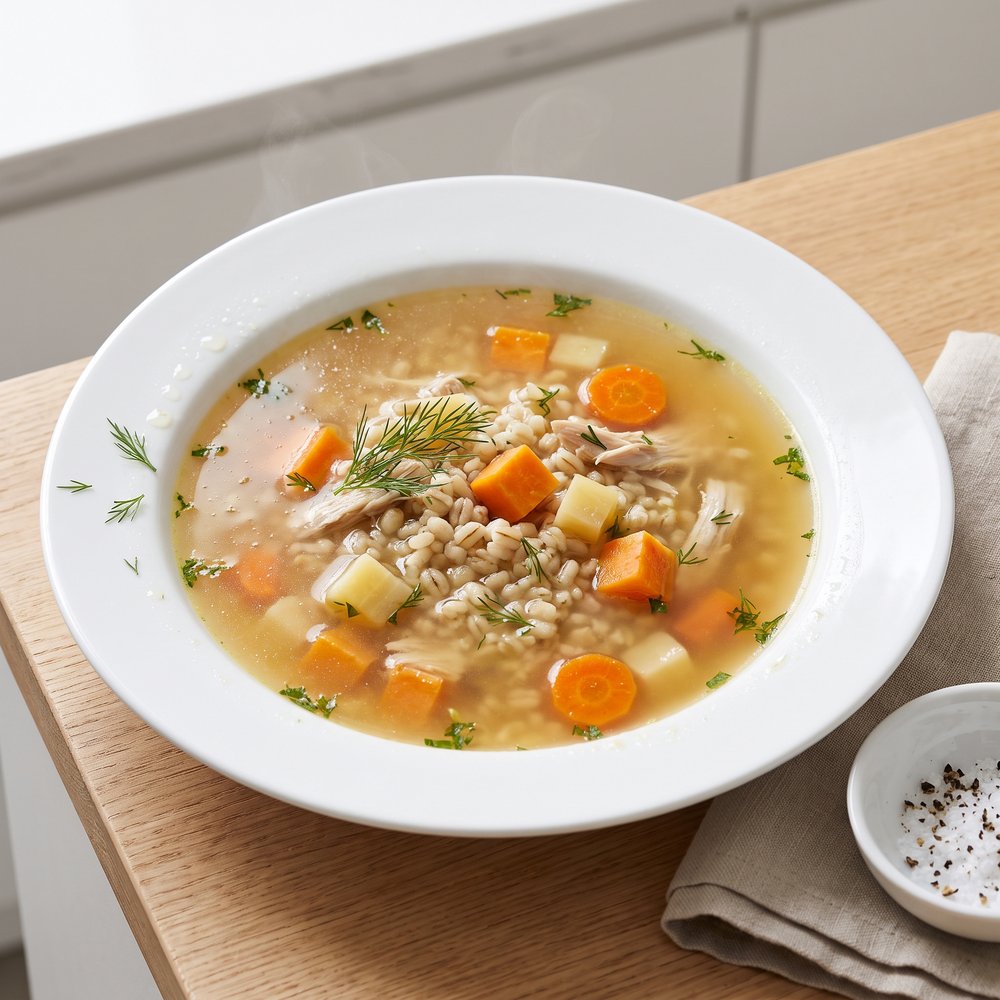 Chicken Barley Soup with Sweet Potato
