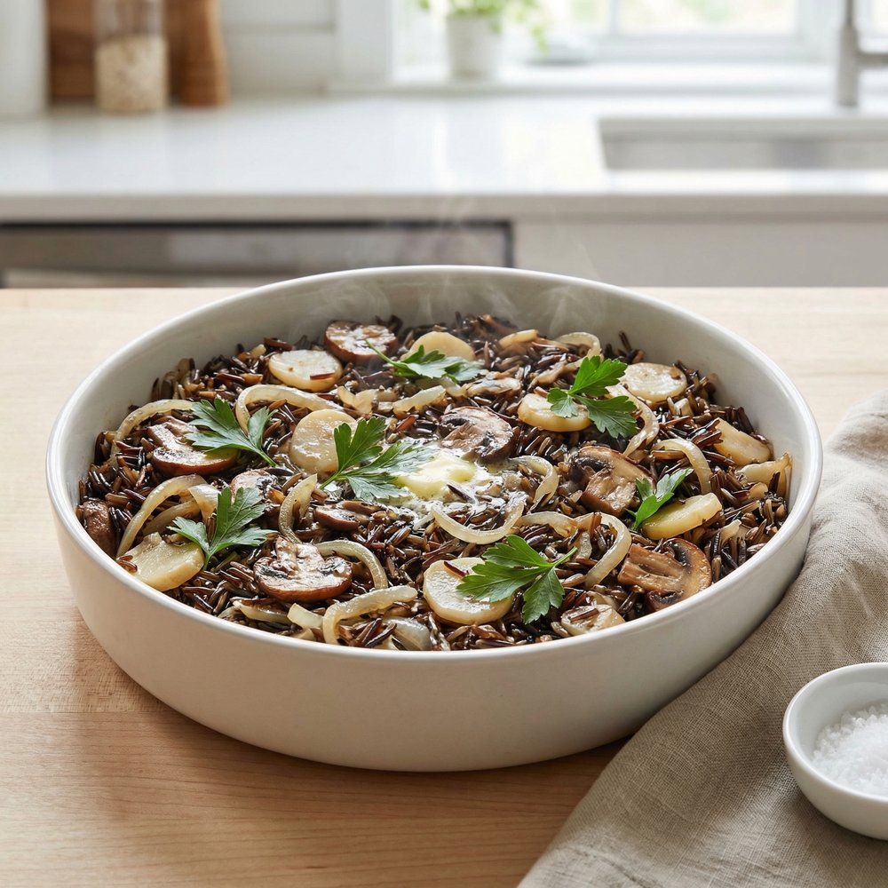 Baked Wild Rice and Mushroom Casserole