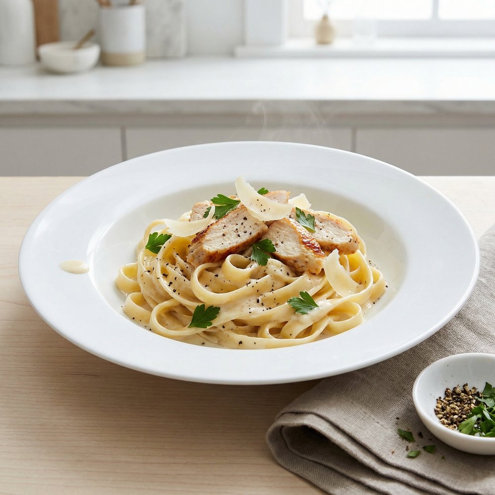 Lighter Chicken Fettuccine Alfredo