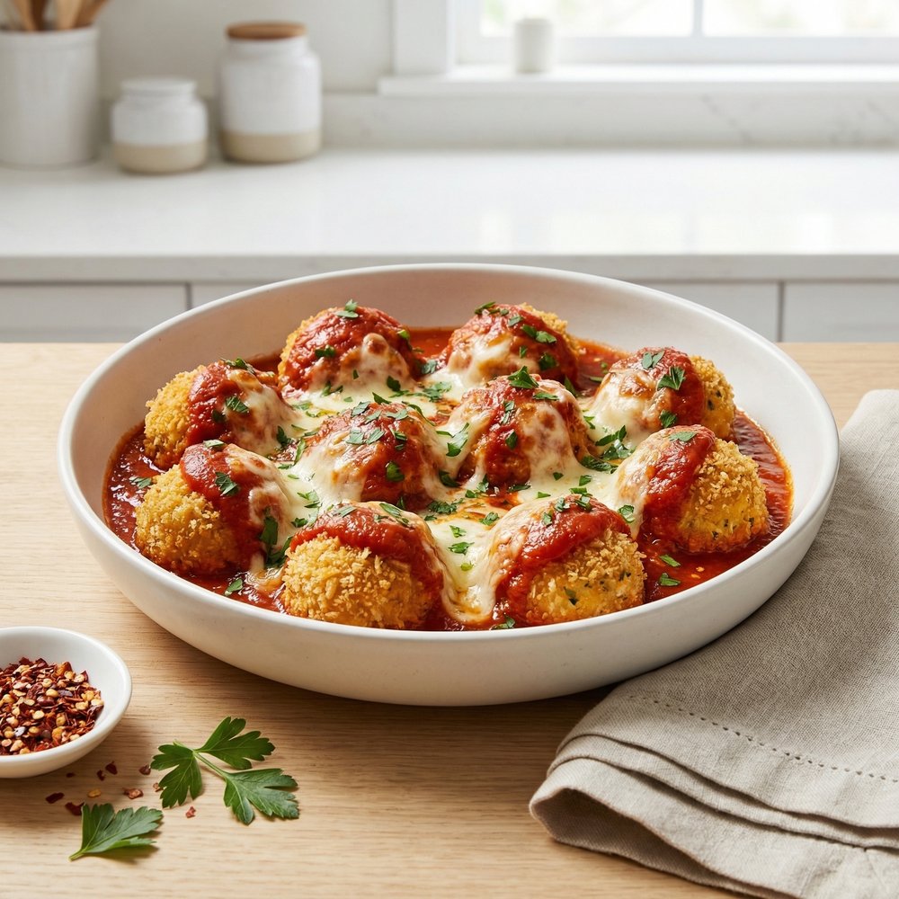 Parmesan-Crusted Chicken Meatballs with Marinara