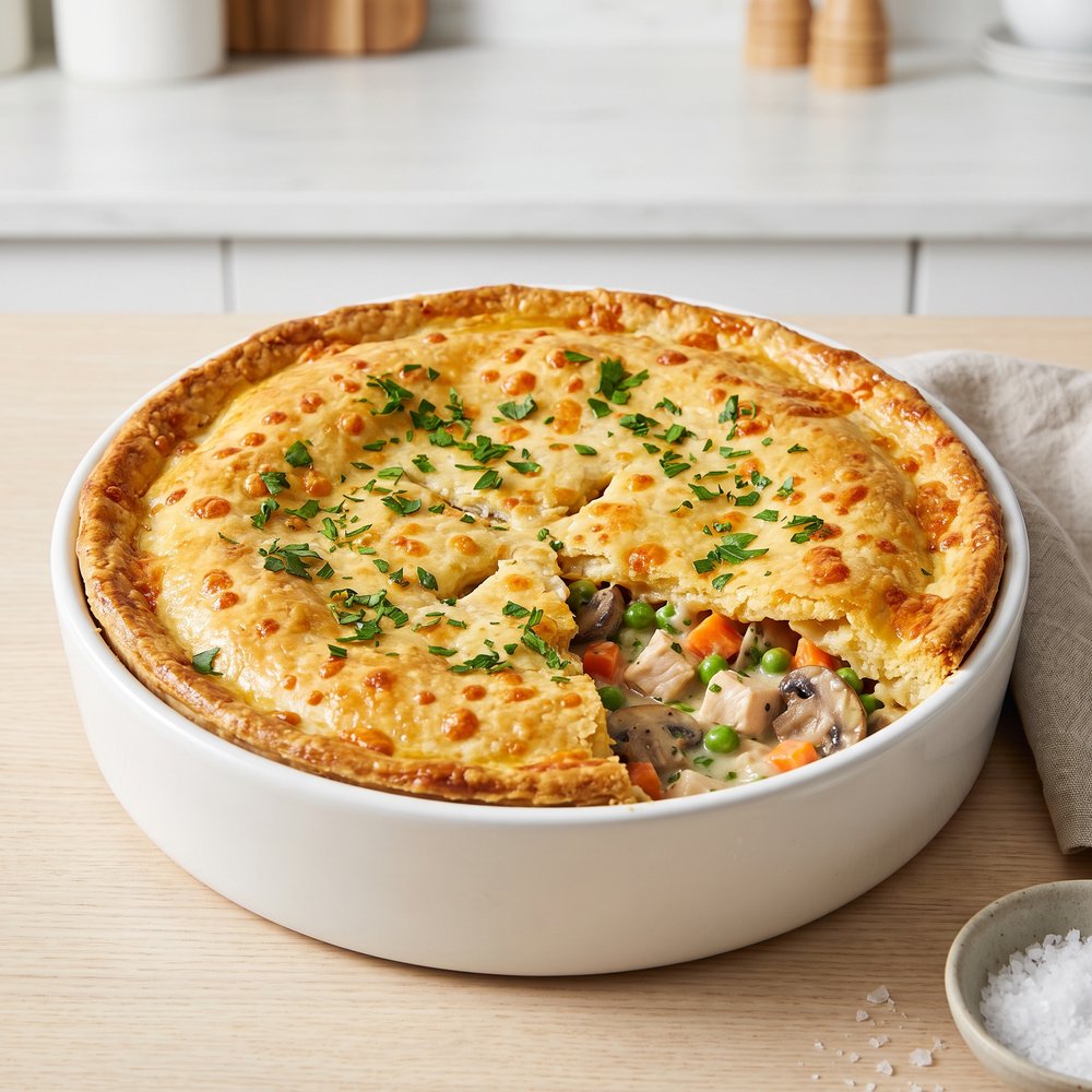 Chicken Pot Pie with Cheesy Cauliflower Crust (Gluten-Free)