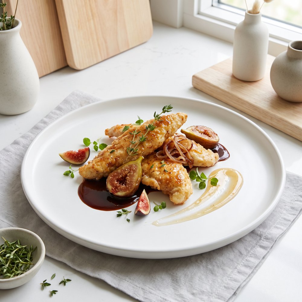 Chicken Strips with Balsamic–Fig Pan Sauce