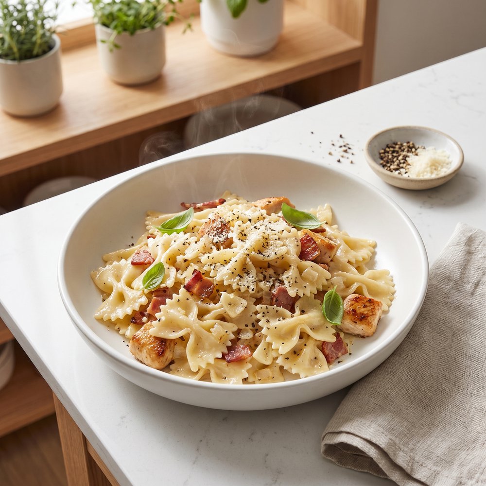 Chicken and Bacon Farfalle Carbonara