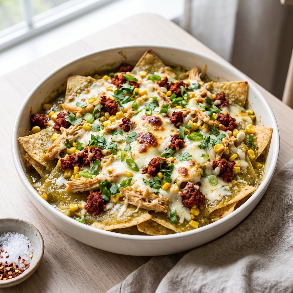 Chicken and Chorizo Chilaquiles Bake