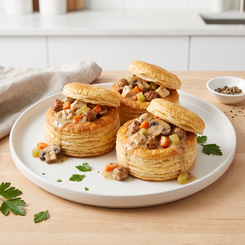 Chicken and Sausage Puff Pastry Shells