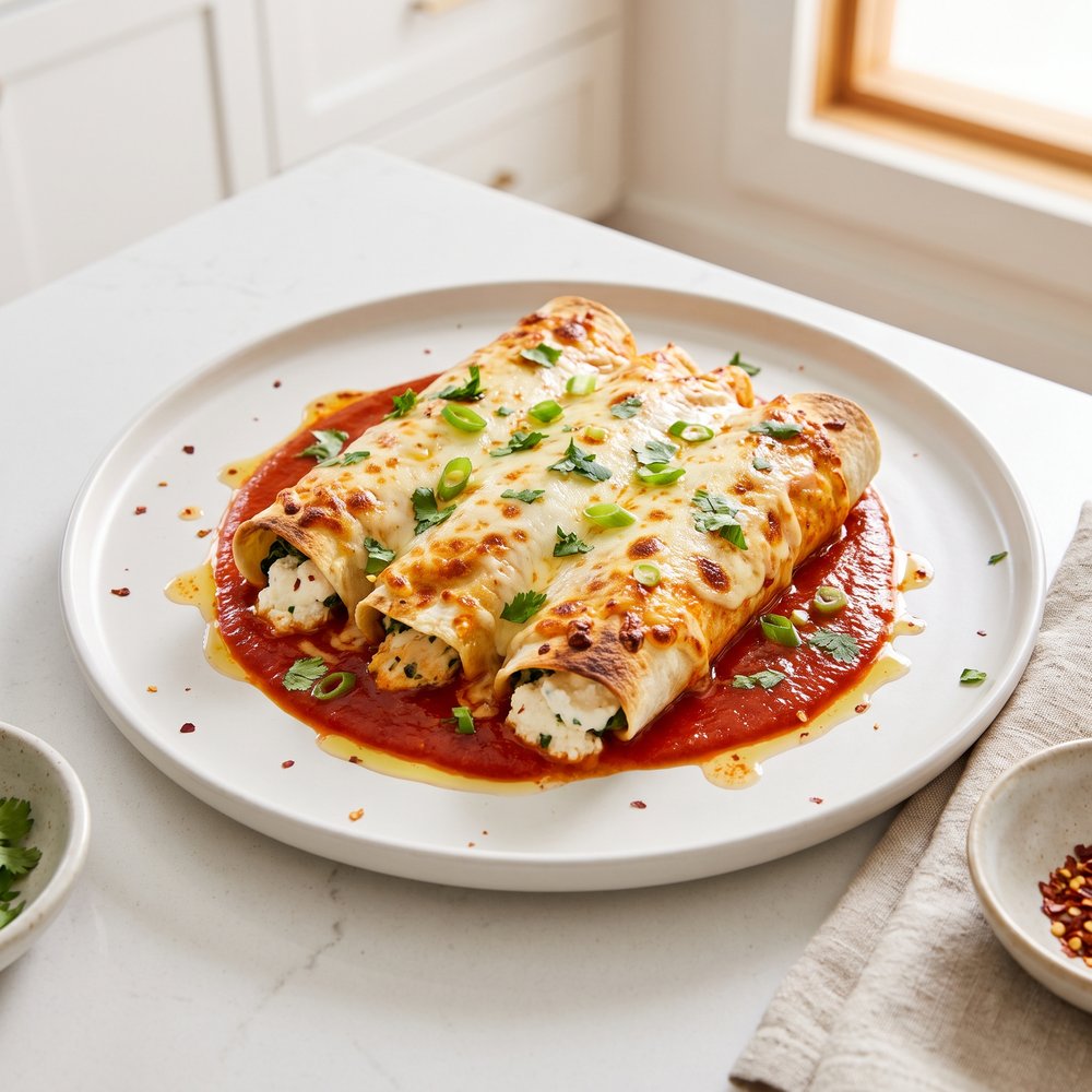Chicken and Spinach Enchiladas with Creamy Cheeses