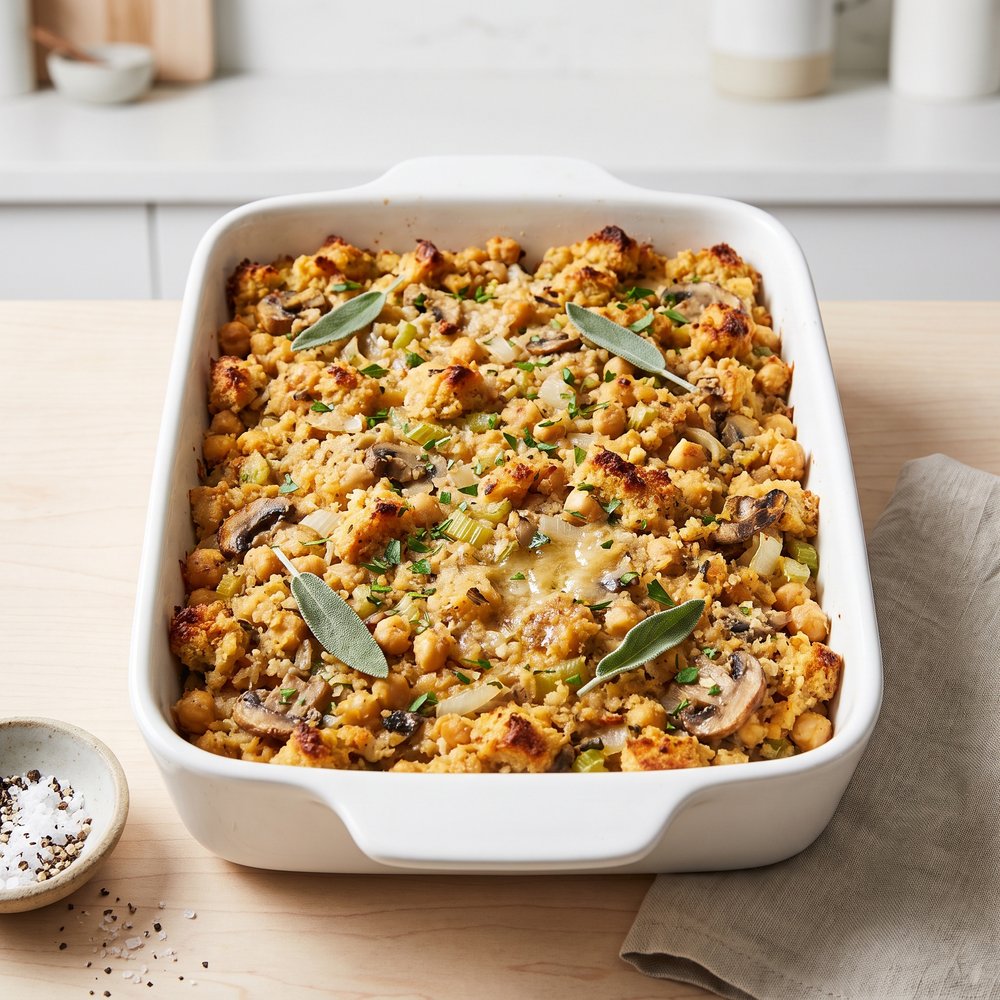 Chickpea Mushroom Stuffing (No-Bread)