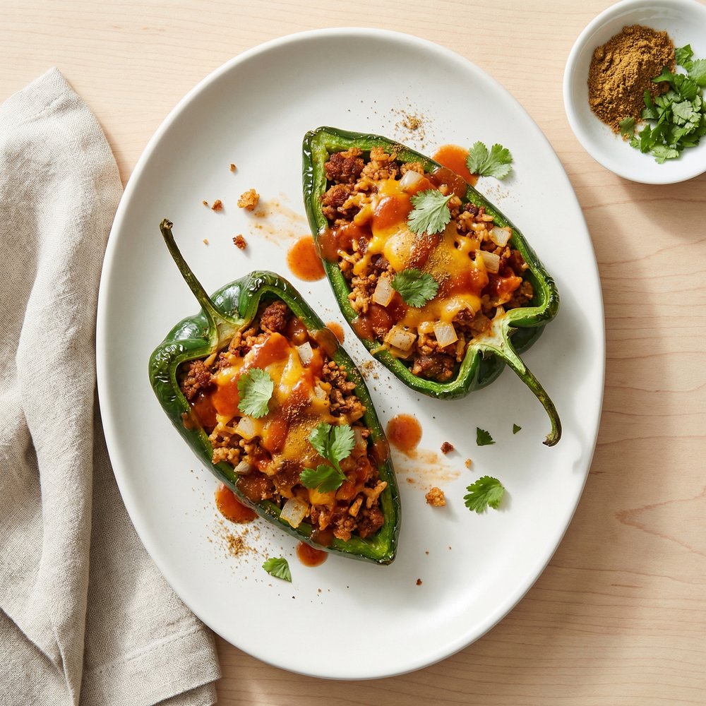 Poblano Peppers Filled with Chorizo and Rice