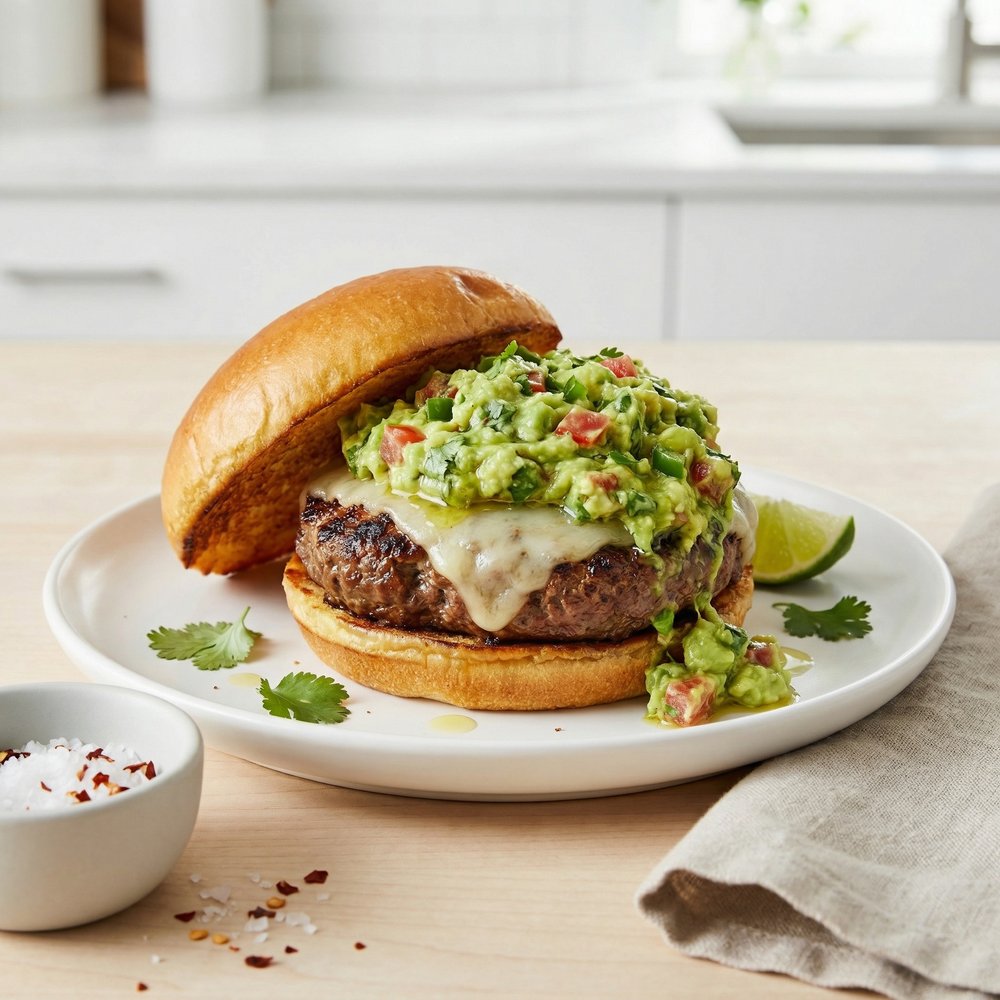 Cilantro-Lime Guacamole Cheeseburgers