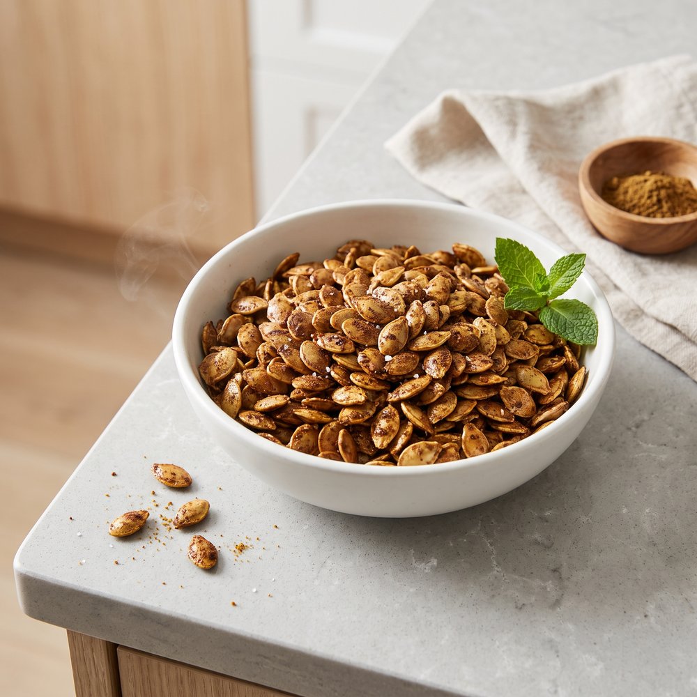 Cinnamon-Curry Candied Pumpkin Seeds