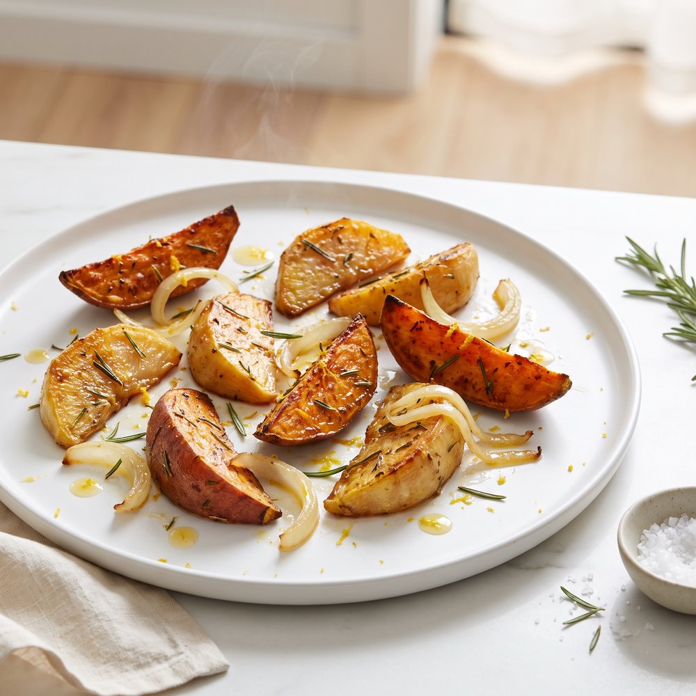 Citrus-Glazed Roasted Sweet Potatoes and Rutabaga
