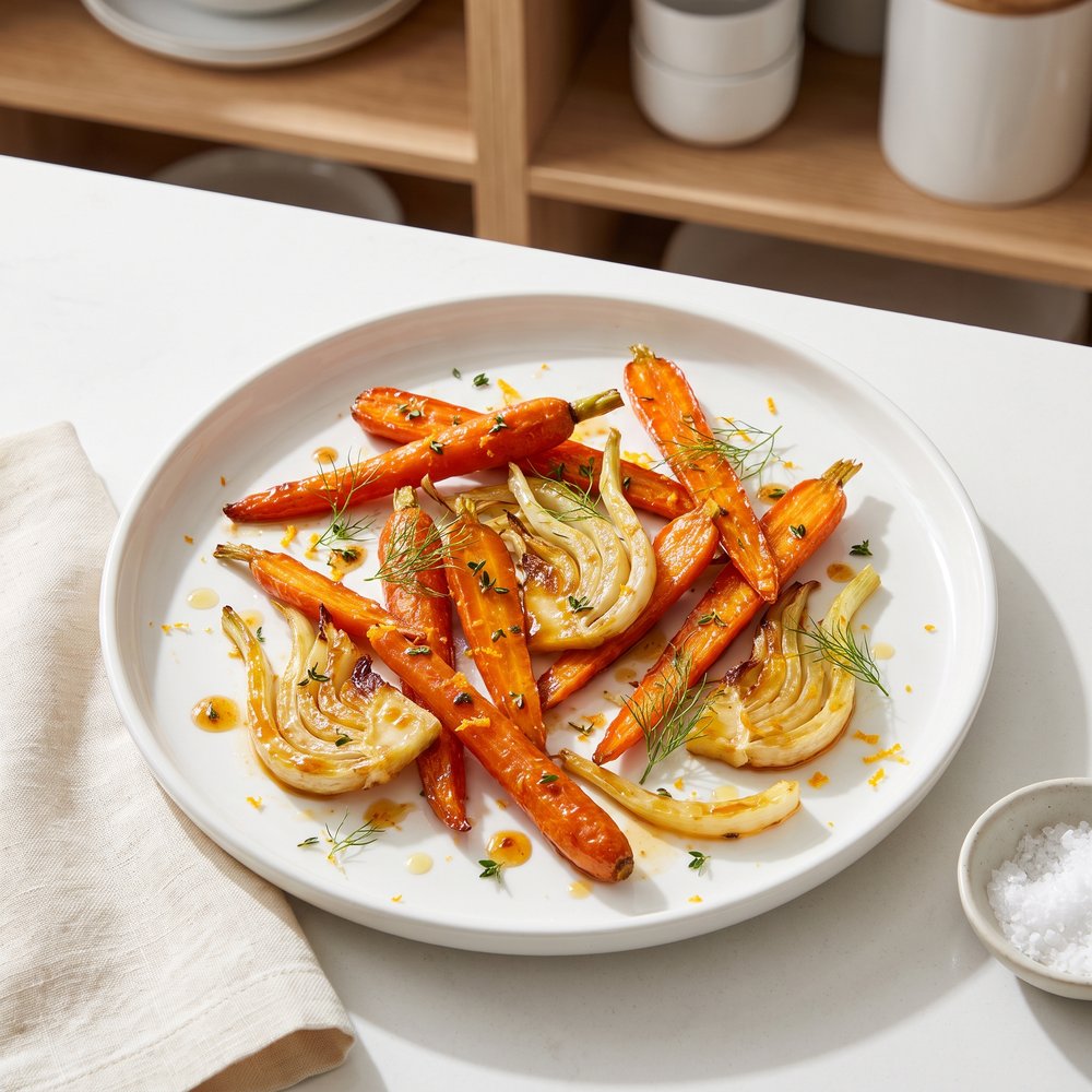 Citrus-Maple Roasted Carrots with Fennel