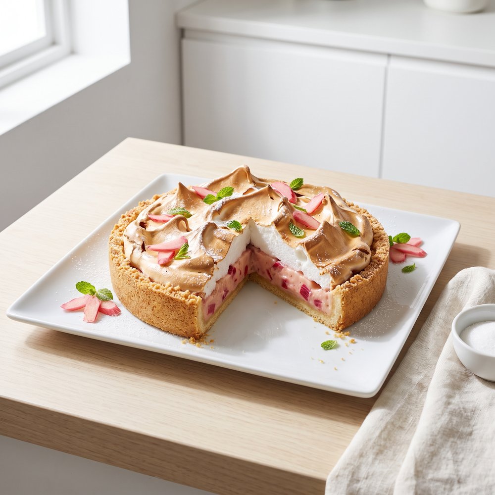 Classic Rhubarb Custard Torte with Meringue