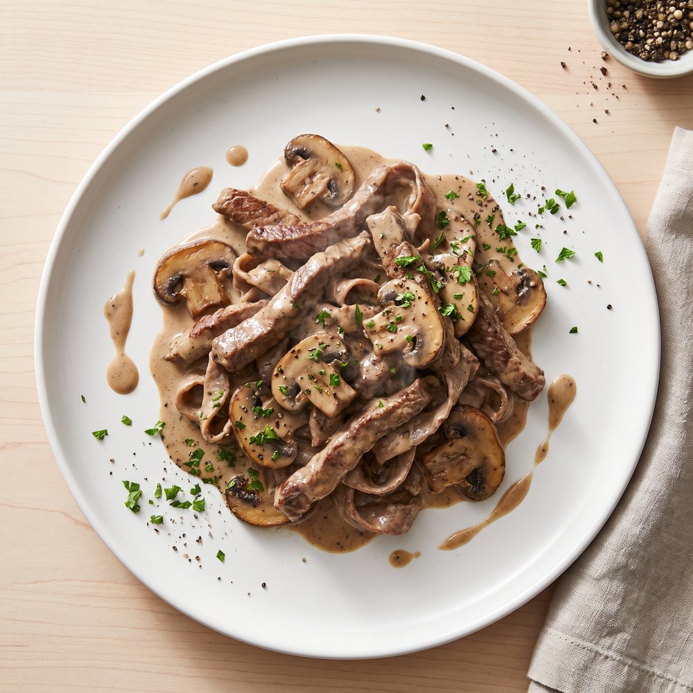 Classic Russian-Style Beef Stroganoff with Mushrooms