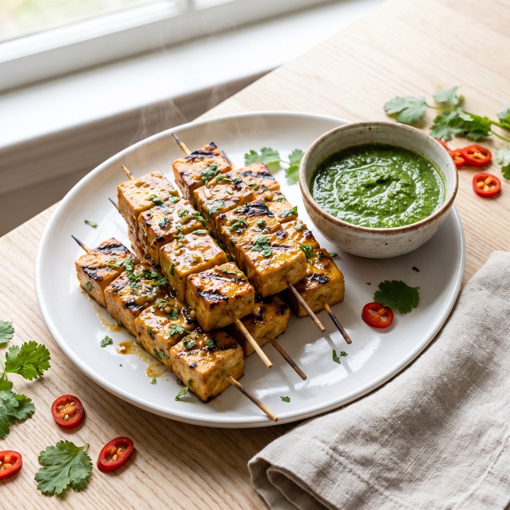 Coconut Curry Tofu Skewers on the Grill