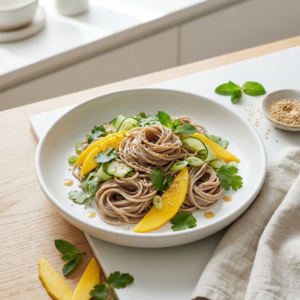 Chilled Soba Noodle Salad with Fresh Herbs and Mango