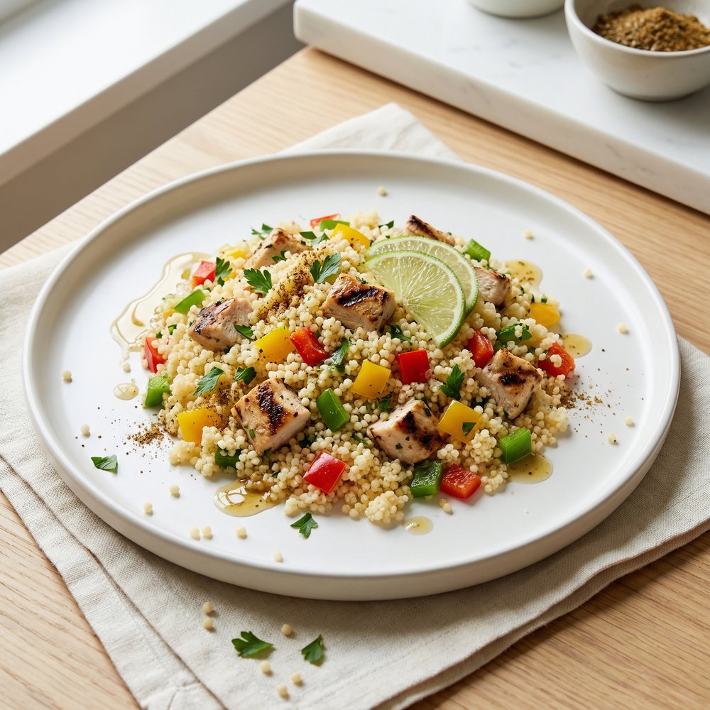 Couscous Chicken Salad with Peppers