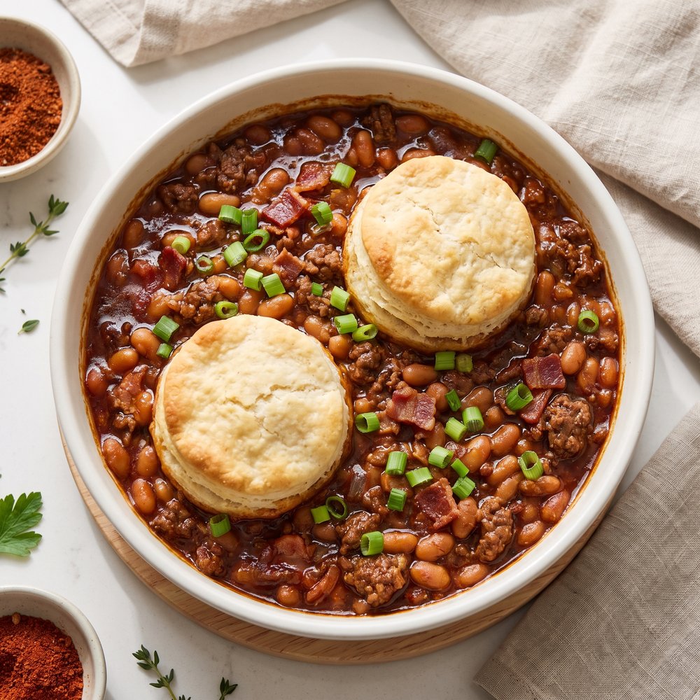 Cowboy Casserole with Biscuits