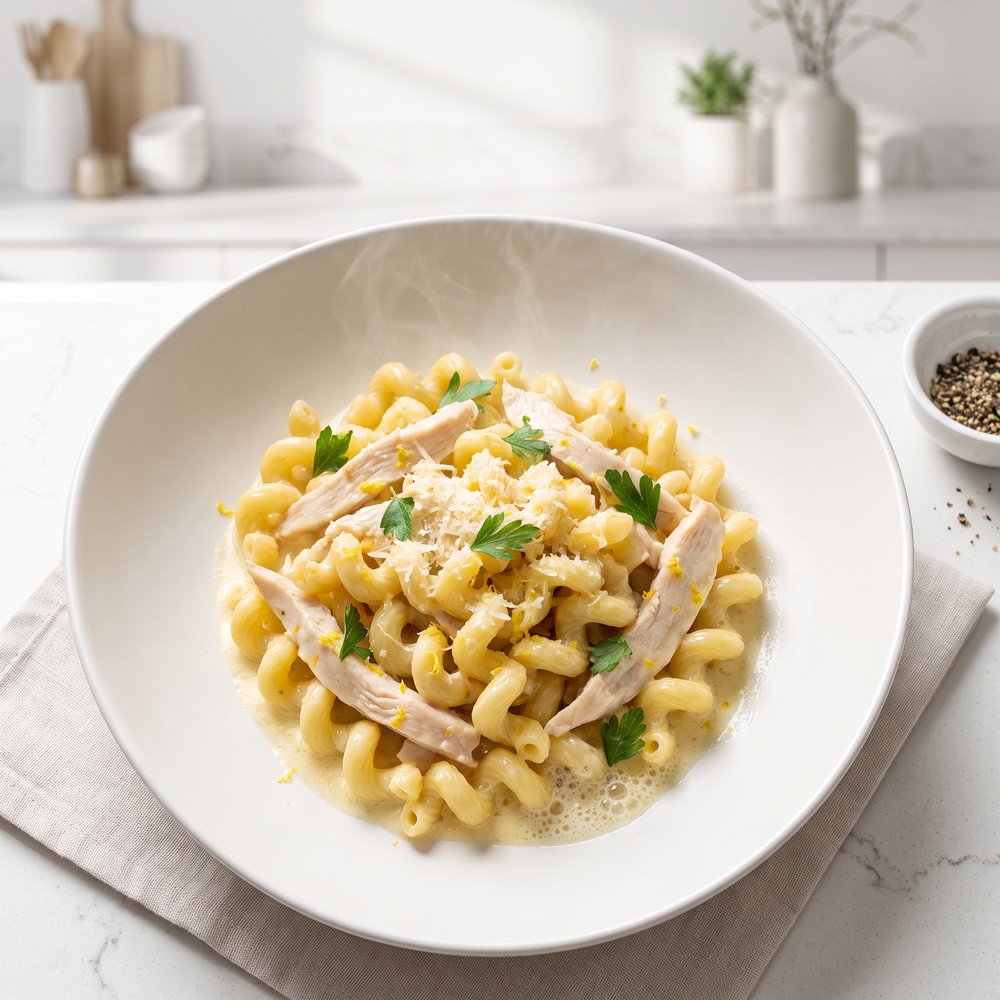 Cream Cheese Lemon Chicken Cavatappi Bake