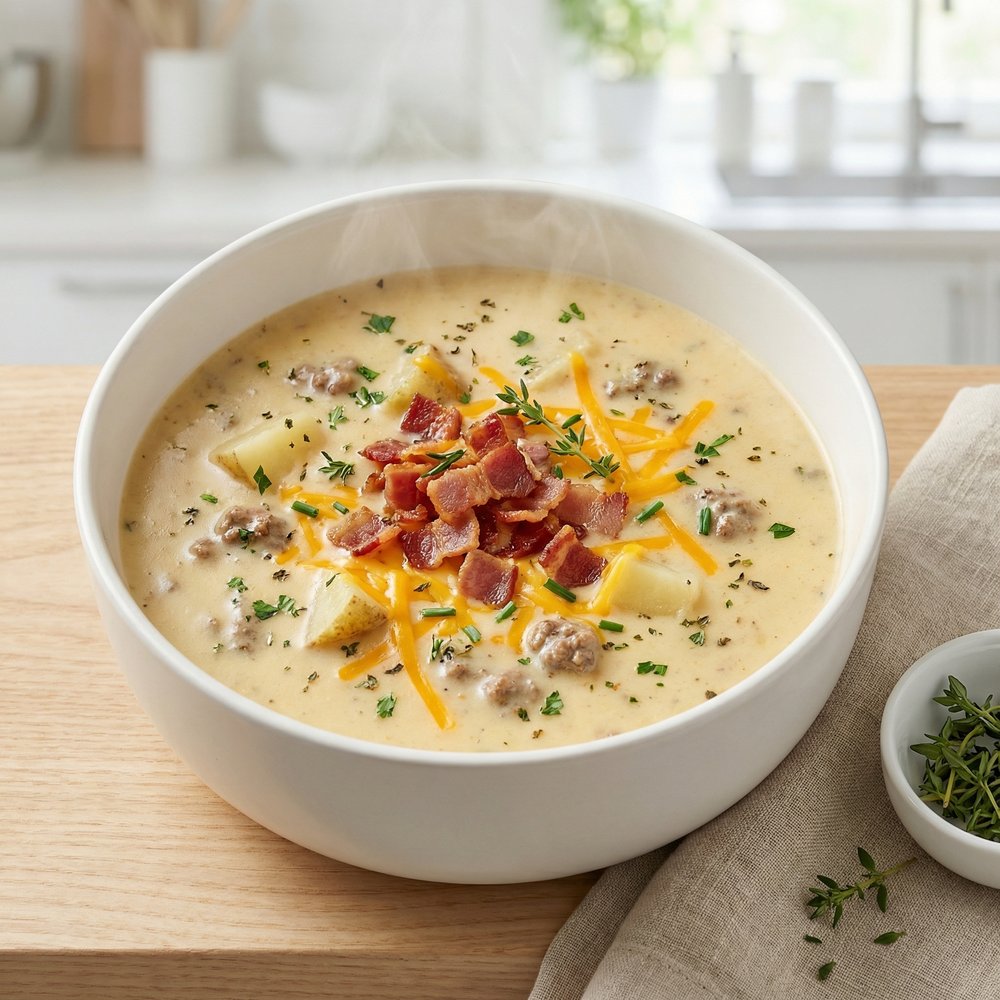Cheeseburger and Bacon Potato Soup