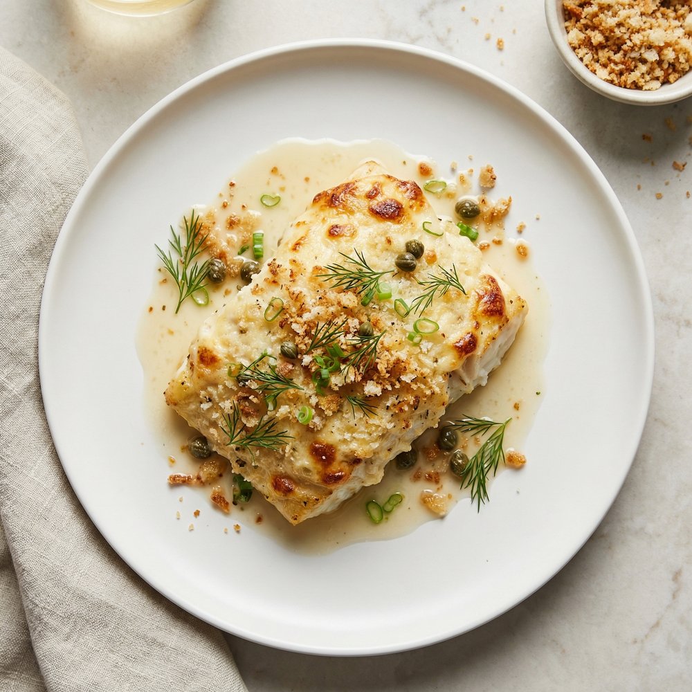 Creamy Halibut Olympia