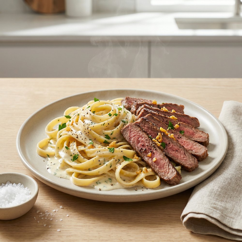 Buttery Steak with Creamy Fettuccine