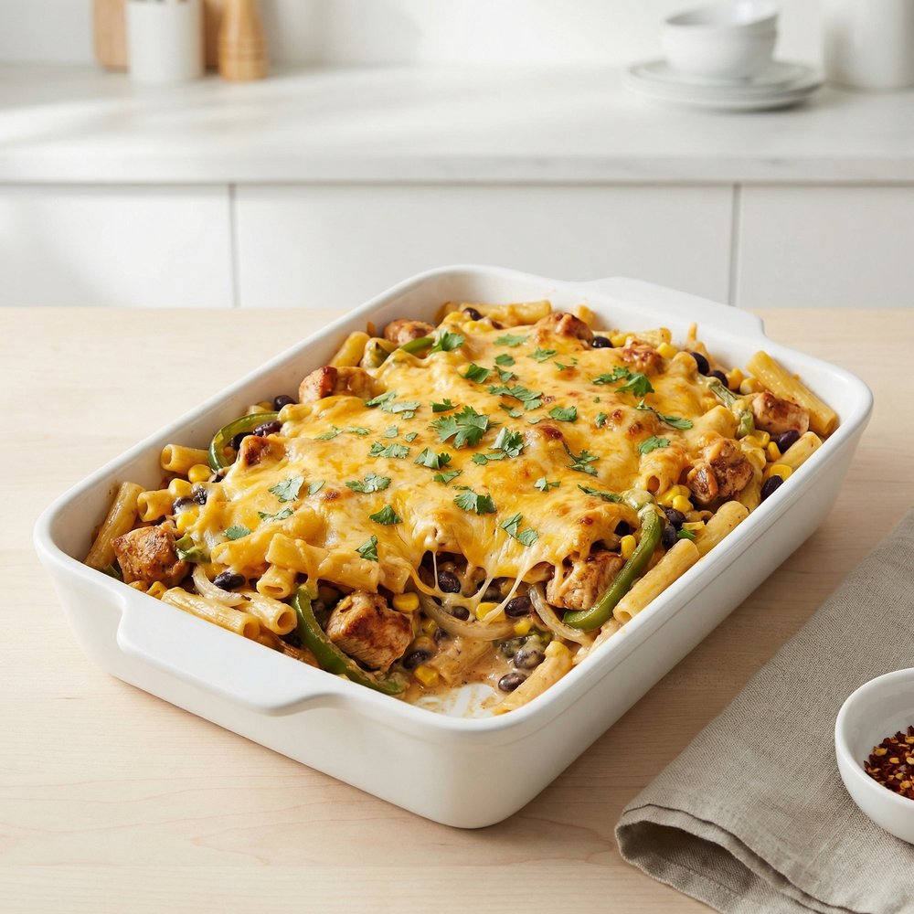 Baked Chicken Fajita Ziti Casserole