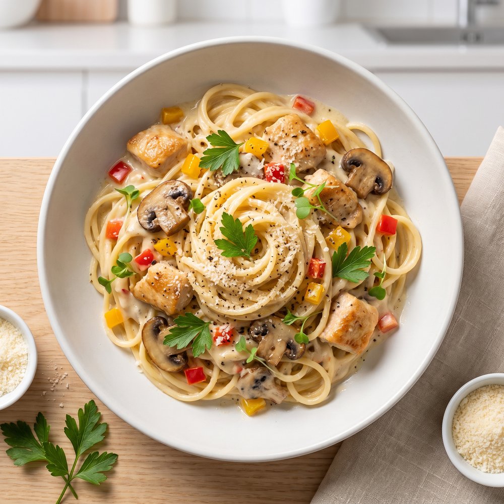 Creamy Chicken Tetrazzini Bake