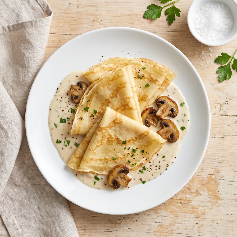 Creamy Chicken and Mushroom Crêpes