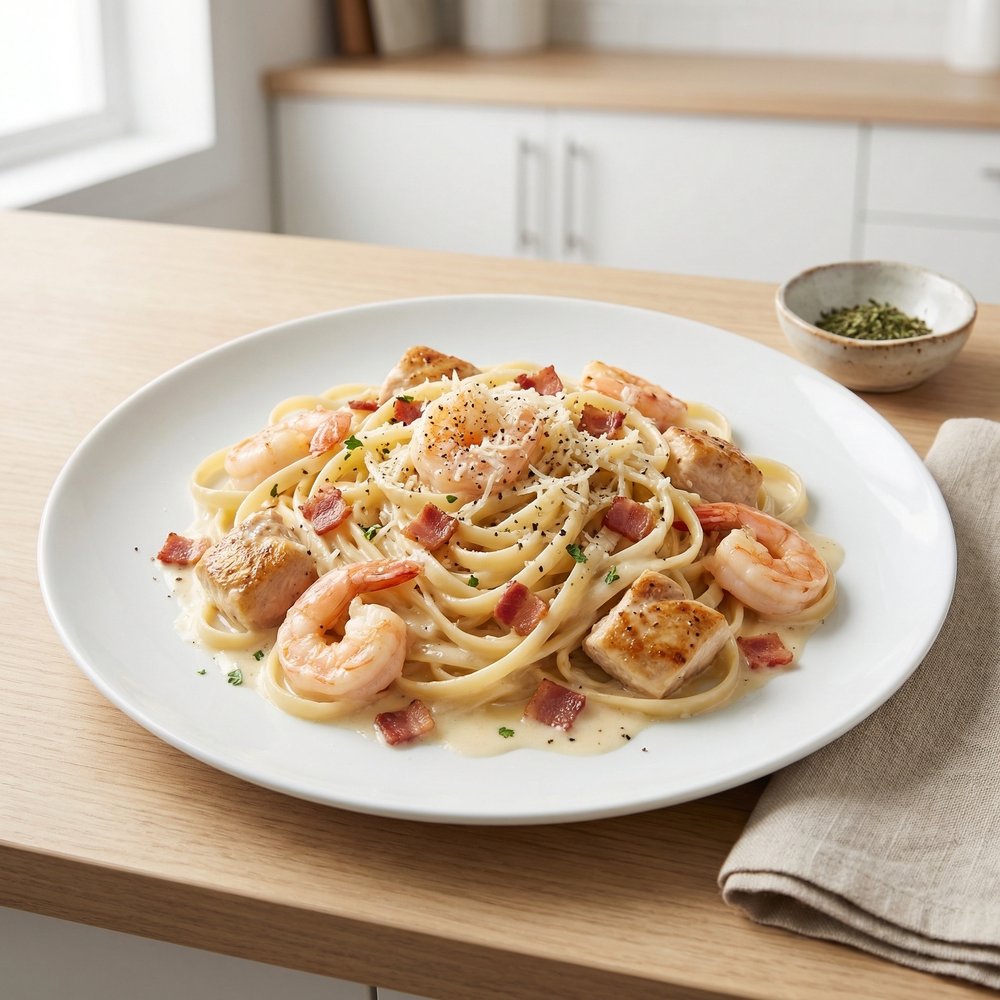 Chicken & Shrimp Linguine Carbonara