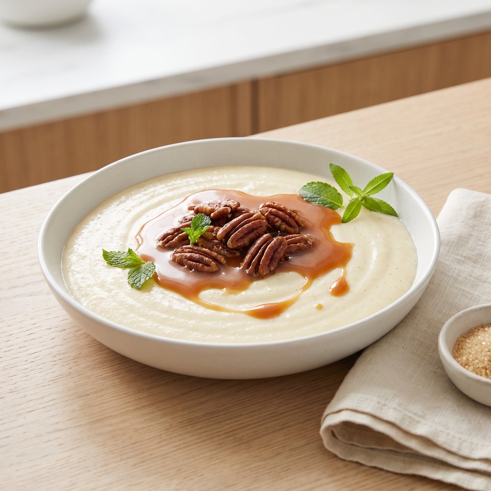 Creamy Couscous Pudding with Caramel Pecans