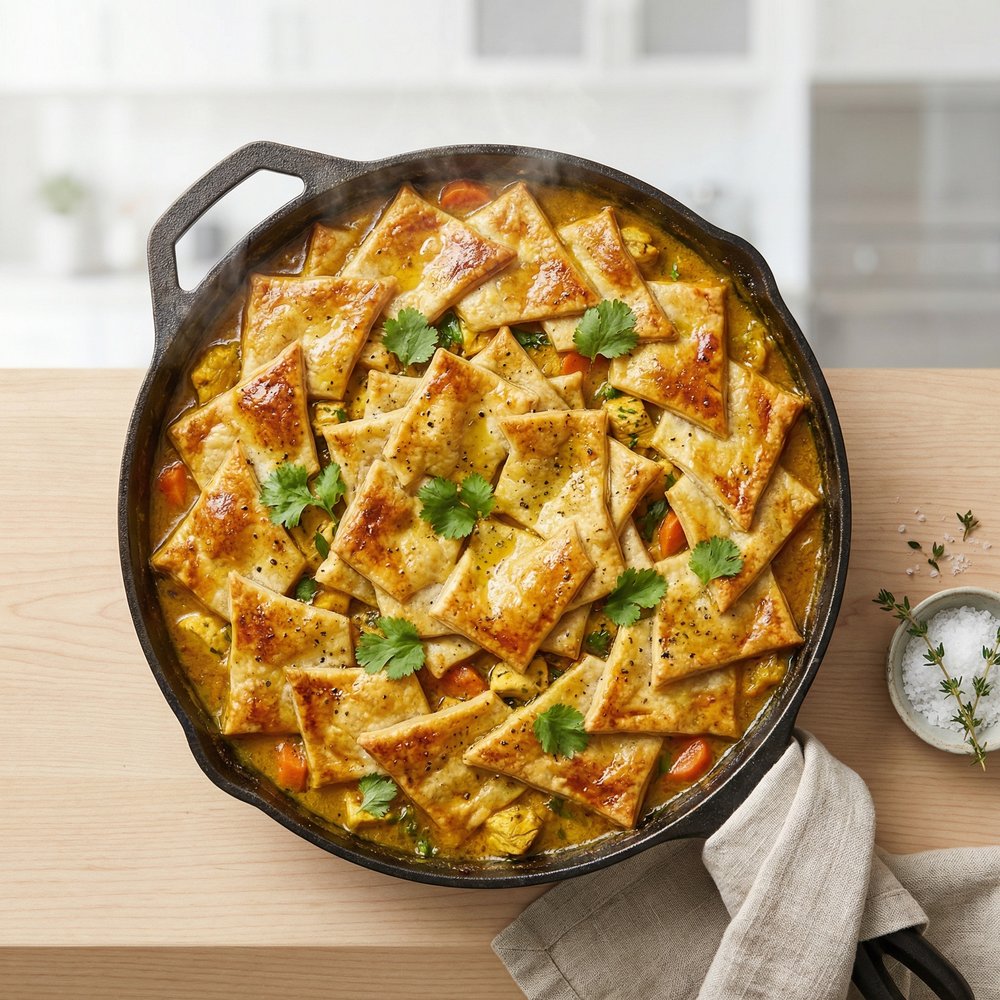 Curried Cream Chicken Pot Pie with Golden Crust