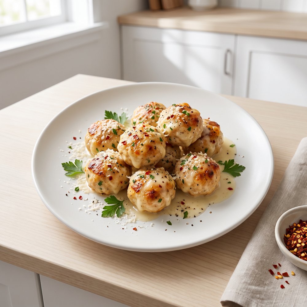 Creamy Garlic Chicken Meatballs with Parmesan