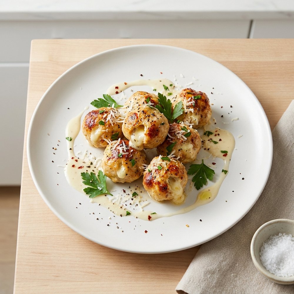 Creamy Garlic Chicken Meatballs with Parmesan