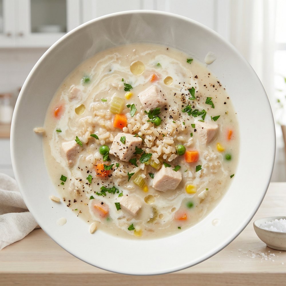 Pressure Cooker Creamy Chicken & Brown Rice Soup
