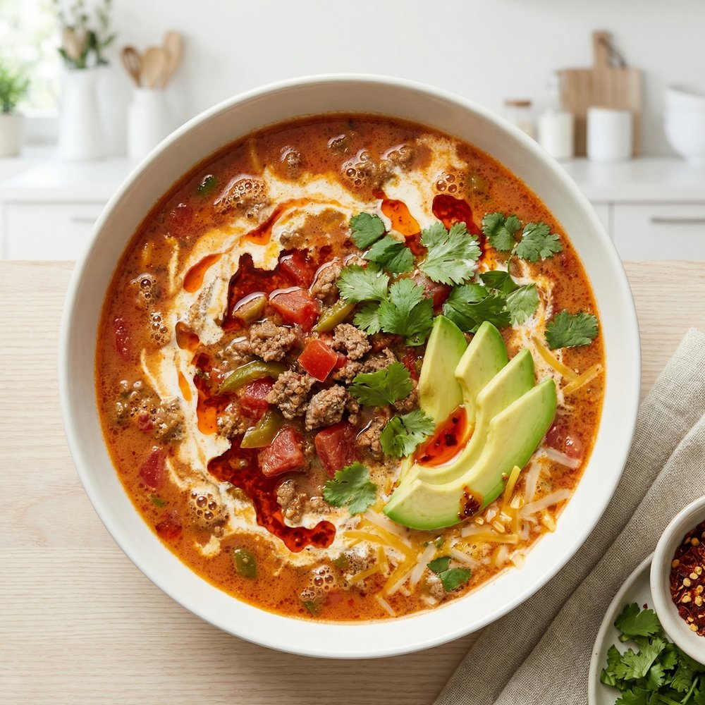 Low-Carb Creamy Taco Soup with Ground Beef