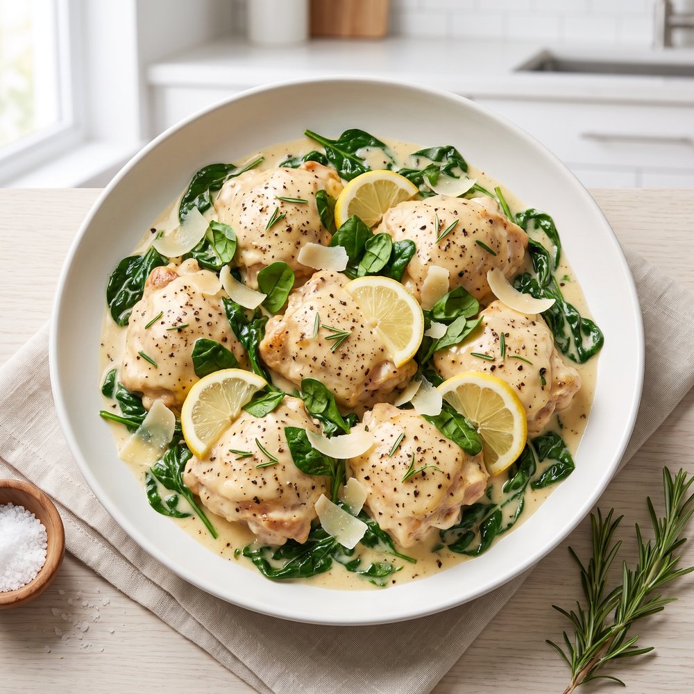 Creamy Lemon-Rosemary Chicken with Spinach Bake
