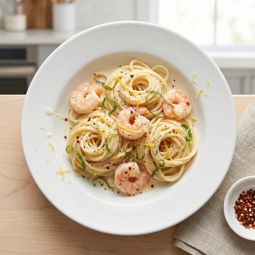 Lemon-Garlic Shrimp Cream Pasta