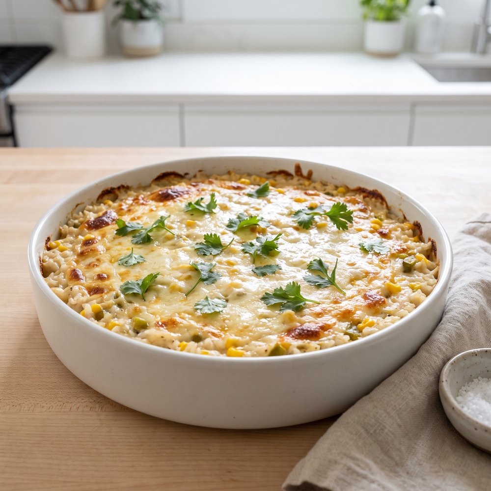 Creamy Mexican-Style Sour Cream Rice Bake