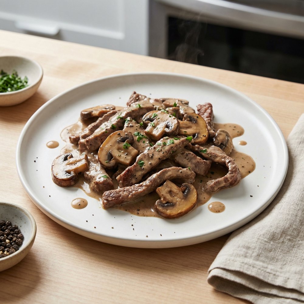 Classic Russian-Style Beef Stroganoff with Mushrooms