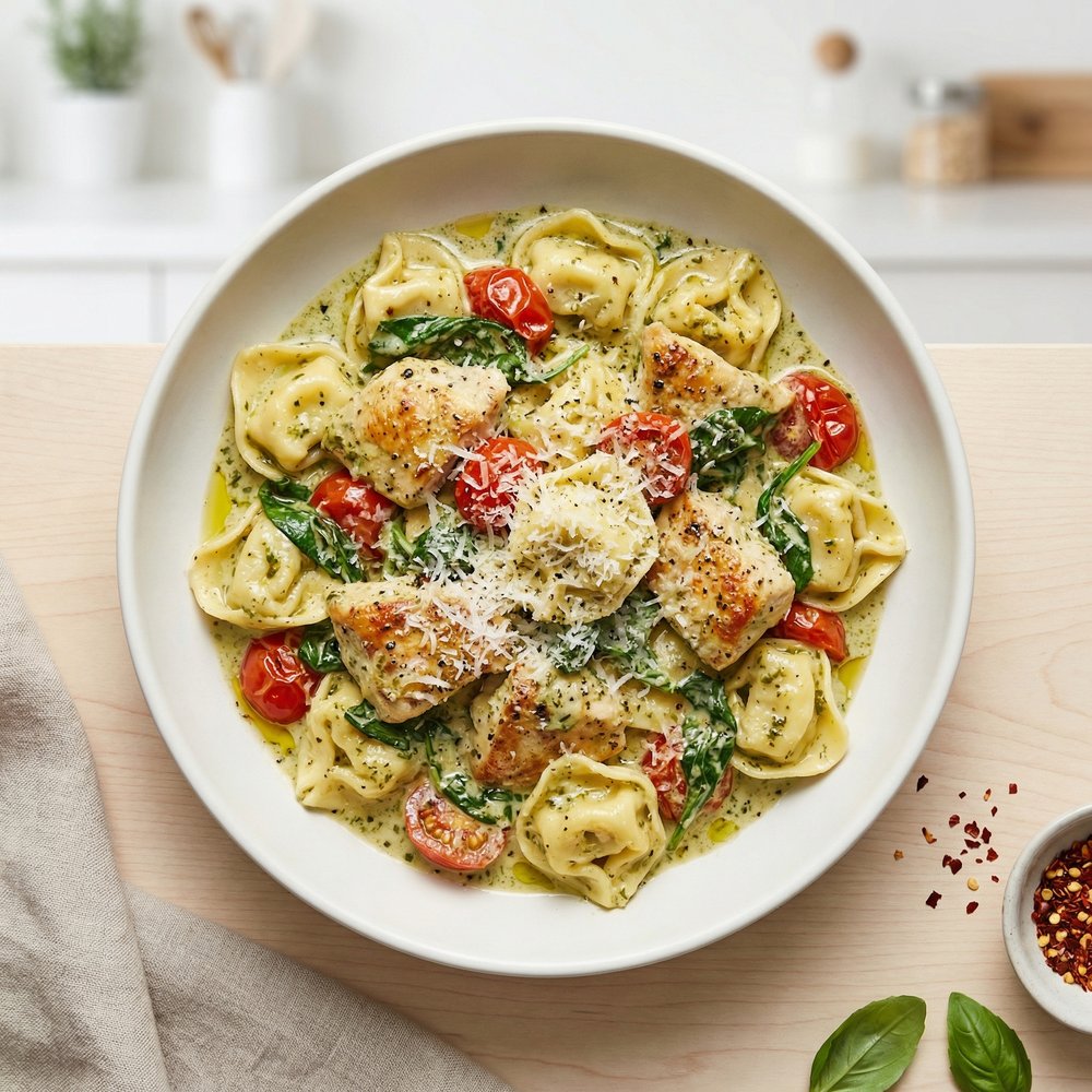 Chicken and Tortellini Pesto Skillet